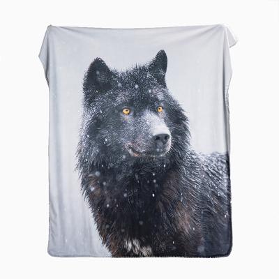 China Viable Wholesale Designer Other Plush Wolf Pattern Digital Print Custom Throw Blanket For Bed Sofa for sale