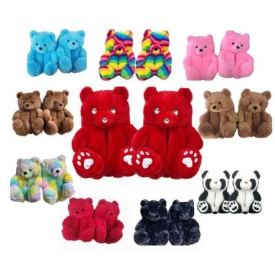 中国 Fashion Trend In Cheap Fluffy Furry Ladies Slippers Teddy Bear Slippers Comfortable Teddy Slipper Rainbow Teddy Bear Stock Animals 販売のため