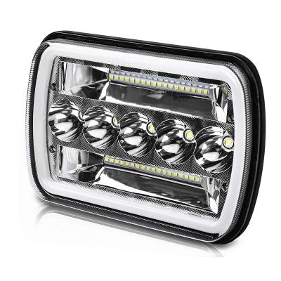 China New DOT 5x7 Inch Aluminum Alloy LED Headlights Hi/Lo Beam Rectangular Led Amber/Halo White Angel Eyes 45W/35W DRL Headlight for sale