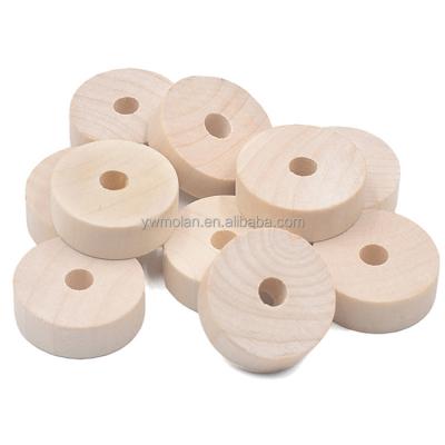 China Beads For Jewelry Making DIY Crafts Flat Round Rondelle Shape 30x10mm Natural Wood Handcraft Loose Big Hole Beads For DIY Crafts Jewelry Making for sale