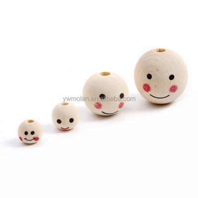 China Beads For Jewelry Making DIY Crafts Smile Face Paint Round Natural Wood 10mm 12mm 20mm 25mm Loose Woodworking Beads For DIY Handcraft Crafts Jewelry Making for sale