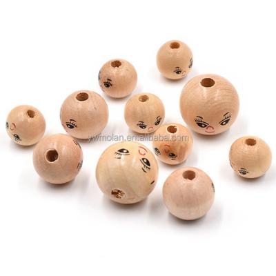 China Beads For Jewelry Making DIY Crafts Girl Face Painting Big Around 14mm 18mm 22mm Natural Woodworking Loose Beads For DIY Handcraft Crafts Jewelry Making for sale