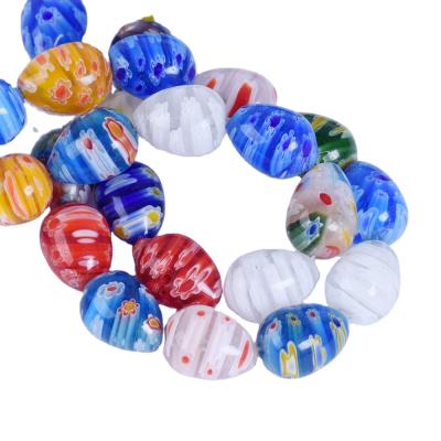 China Beads for Jewelry Making DIY Opens 10x14mm Teardrop Shapes Mixed Flowers Pattern Millefiori Glass Loose Beads for DIY Opens Jewelry Making Findings for sale