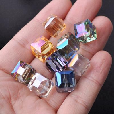 China Beads For Jewelry Making DIY Crafts Pure Color Plated AB Cube Square Faceted Czech Crystal Glass 14mm Loose Crafts Beads Batch For Jewelry Making DIY for sale