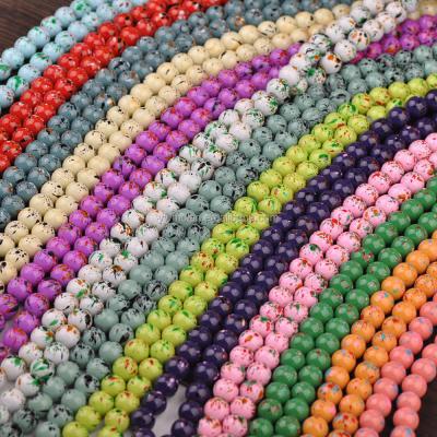 China Beads For Jewelry Making DIY Beads Round Spots Patterns Coated 6mm 8mm 10mm 12mm Opaque Glass Spacer Loose Crafts Bead Lot For Jewelry Bracelet Earring Making DIY for sale