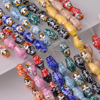 China Beads For Jewelry Making DIY Crafts 22x13mm Russian Matryoshka Doll Oval Shape Patterns Porcelain Ceramic Loose Beads Set For Jewelry Making DIY Findings for sale