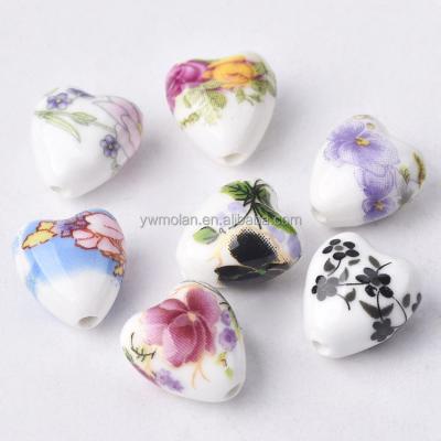 China Beads For Jewelry Making DIY Openers 100pcs/bag 13x12mm Heart Shape Flower Patterns Ceramic Porcelain Loose Opener Beads Lot For Jewelry Making DIY Findings for sale