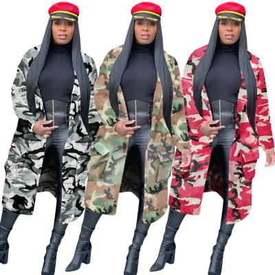 China Fashion Casual Waterproof Hot Sale Women's Long Camouflage Printed Patch Coat for sale