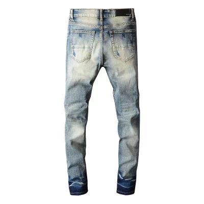 China High Quality Denim Men's Stretch Jeans Wind Distressed Styles Breathable Purple Lattice Blended Denim for sale