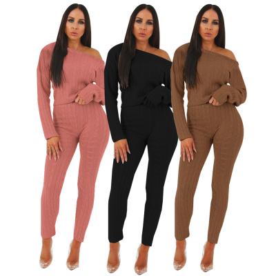 China Breathable 2022 Hot Sale Super Stretch Knitted Two Piece Pants Set Autumn Women Clothes Solid Knitted Sweater 2 Piece Set for sale