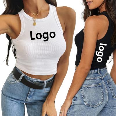 China Custom Sleeveless Crop Tops Solid Color Logo Bodycon Tight Ribbed Tank Tops Fashion Hot QUICK DRY for sale