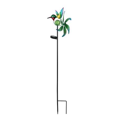 China Garden Customized Outdoor Metal Wind Spinner Solar Garden Stake Light Led Solar Bird Lights Garden Decor for sale