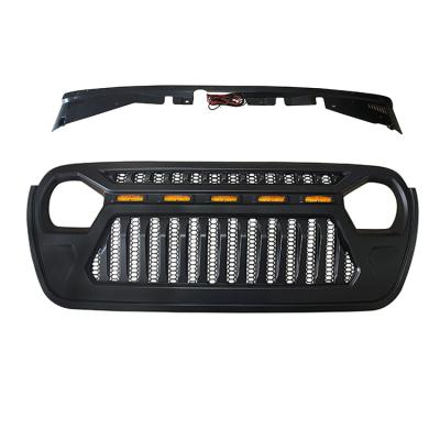 China ABS Grill For Jeep Accessories WRANG LER JL Matte Black Angry Face Grill 2017-2022 With Amber Lights For Jeep Ru Bicon Sahara Sport for sale