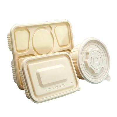 China Four and Six Cornstarch Bento Boxes Custom Disposable Fast Food Containers Biodegradable Disposable Takeout for sale