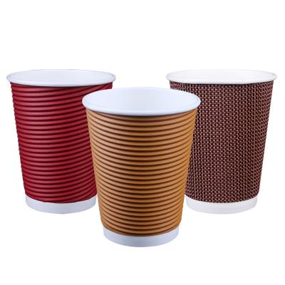 China Ripple wall 3 layer wall anti scald heat insulated pla printed disposable compostable corrugated paper cups for coffee with lid for hot cold for sale