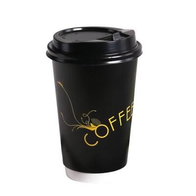 China DOUBLE WALL PLA Liner Printed Disposable Wall Paper Double Cavity Compostable Coffee Paper Cups For Coffee With Plastic Lids for sale