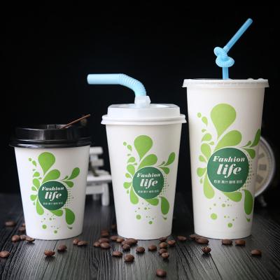 China Recycled Materials PE PLA Coated Printed Pla Paper Disposable Compostable Single Wall Coffee Cups With Lid for sale