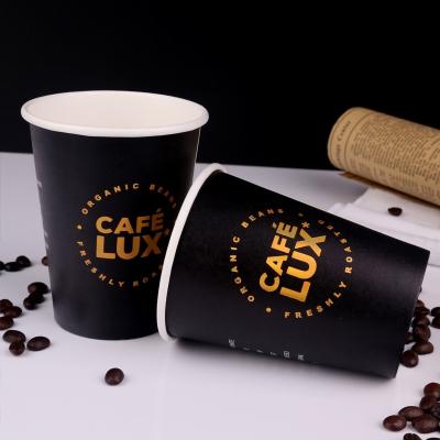 China Double Wall Disposable Biodegradable Single Wall Paper Coffee Cups For Hot Coffee With Golden Printing Customized Logo for sale