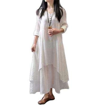 China New anti-static literary two-piece long swing loose canvas cotton big skirt and canvas skirt plus size women's dresses for sale