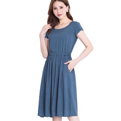 China New Sleeveless Neck Solid Color Beach Short Round Skirt Anti-Static Cotton Silk Dress Women for sale