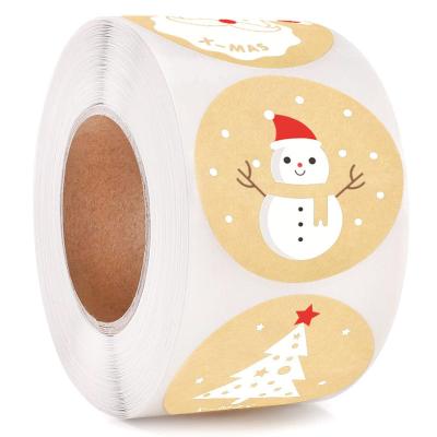 China Waterproof Factory Price Customized Printed Brown Kraft Paper Decoration Christmas Round Sticker Vinyl for sale