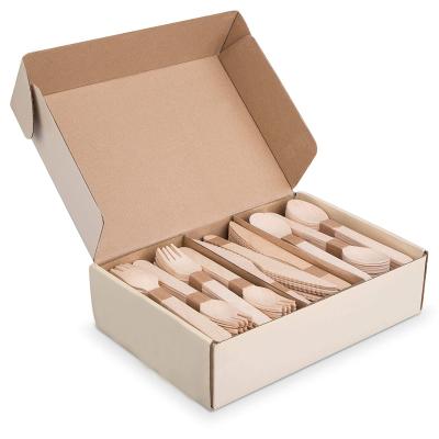 China Yihong 160mm Disposable Eco-Friendly Disposable Natural Children's Spoon Knife Fork Cutlery Party Wooden Tableware Set for sale