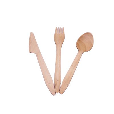 China 165mm Yihong Disposable Eco-friendly High Quality Disposable Natural Wood Spoon Fork Knife Cutlery Tableware Set for sale