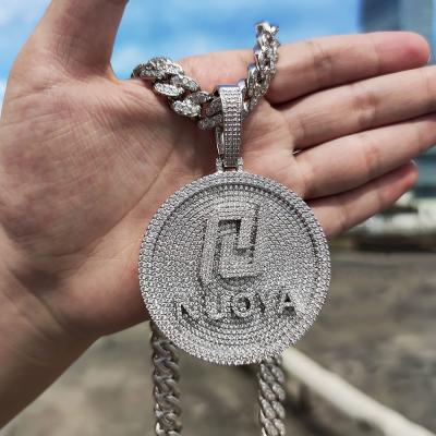 China New Hiphop Iced Out Custom Jewelry Letter Pendant Round Big Zircon Diamond Round Pendant Necklace for sale