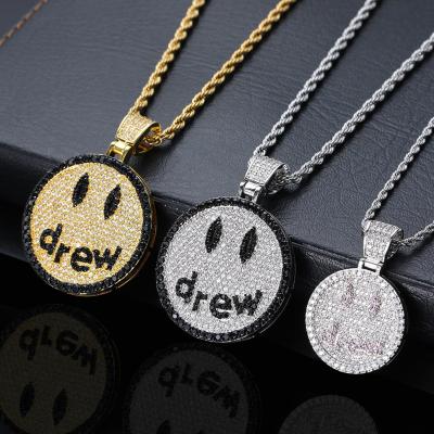 China New Design Drew Smiley Face Pendant Necklace With Diamond Personality Necklace Hiphop Jewelry for sale