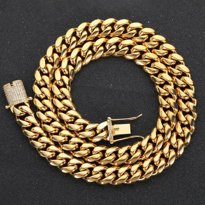 China Wholesale Trending Hiphop Mens Link Chain Stainless Steel 18k Gold Plated Custom Miami Cuban Link Necklace for sale