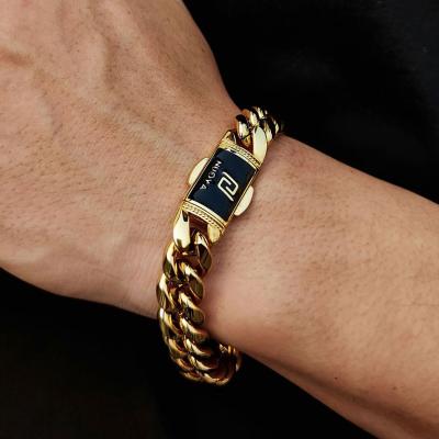 China Hiphop Wholesale Custom 12mm Mens Stainless Steel Mens Cuban Bracelet Gold Plated Hip Hop Bracelet for sale