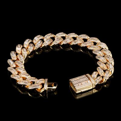 China Hiphop Men's Wand Jewelry 12mm Hip Hop Jewelry 18k Gold Plated CZ Cuban Iced Out Bracelet for sale