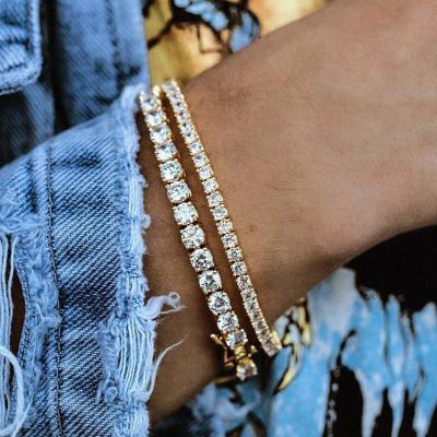 China Hip Hop CZ Tennis Women Bracelet Chain Jewelry Bling Diamond Iced Out CZ Gold Pop 3mm 4mm 5mm Hiphop for sale