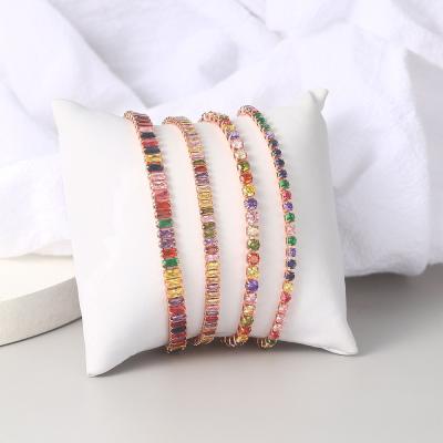 China Hiphop Fashion Jewelry Rose/Adjustable Women Diamond Bracelet Tennis Bracelets For White Gold Chain Baguette CZ Colorful Zircon for sale