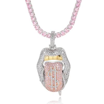 China Environmental Friendly Hip Hop Micro Insert Iced Out Bling Zircon Personalized Gifts Say Tongue Dollar Lip Pendants for sale