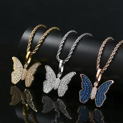 China Environmental Friendly Hiphop Small Pendants Charms Butterfly Jewelry Gold Plated Blue Butterfly For Women for sale