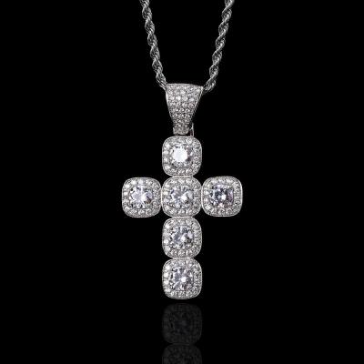 China Fashion Hip Hop Environmental Friendly Wholesale Jewelry Iced Out Large Diamond Clustered Cross Pendant Bling Bling CZ Necklace for sale