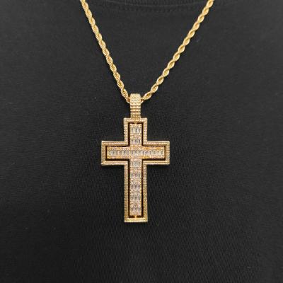 China Hiphop Bling Iced Out Zircon Bilateral Cross Necklace Hip Hop Women Pendant Chain Jewelry for sale