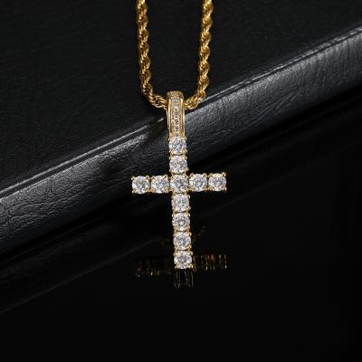 China Environmental Friendly Hip Hop Diamond Cross Necklace Gold Zircon Iced Out Cross Necklace Pendant For Men for sale