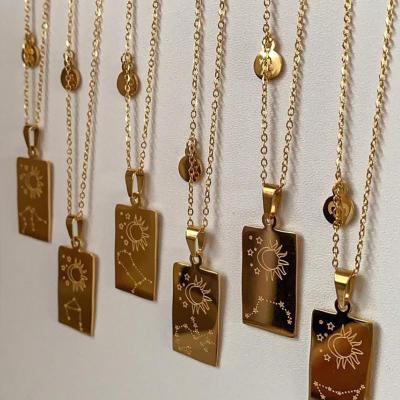 China Environmental Friendly Trending 18k Gold Plated Zodiac Necklace Jewelry Minimalist Fashion Design Zodiac Sign Stainless Steel Chain Pendant for sale