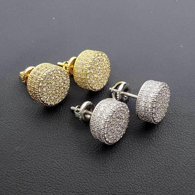 China Wholesale Hiphop Fancy Round Micro Insert Gold Earrings Full Zircon Woman Ladies Earrings for sale