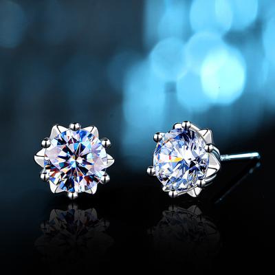 China Silver 925 Sterling Moissanite Stone Women Earring Hiphop Earrings 0.5/1 Carat Snowflake Moissanite Stud Earring for sale