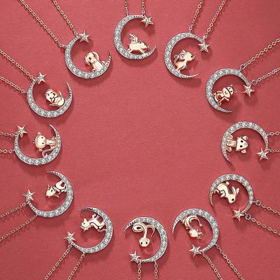 China FASHIONABLE Cute Sterling Silver Plated Rose Gold Animal Zodiac Necklace Fashion Pendant Gold Filled Iced Out CZ Zodiac Charms Pendant for sale