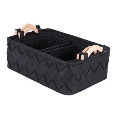 China Household Stocked Felt Wooden Basket Stick Magazine Storage Basket for sale