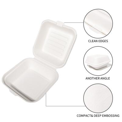 China Sugarcane Heatable Custom Quick Disposable Lunch Boxes Food Packaging Clamshell Biodegradable Box for sale