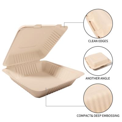 China Bagasse Heatable Biodegradable Box Sugar Cane Clamshell Disposable Food Bowl For Microwavable for sale