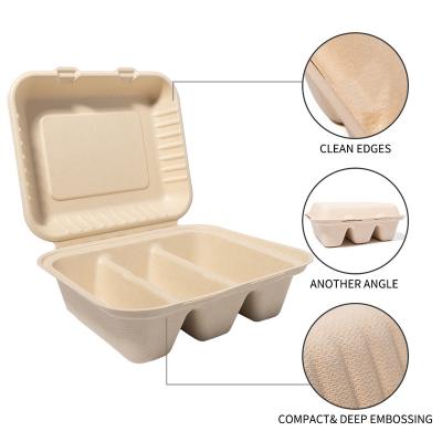 China Heatable Disposable Food Takeout Box Bagasse Sugar Cane Lunch Box Biodegradable Taco To Go Boxes for sale