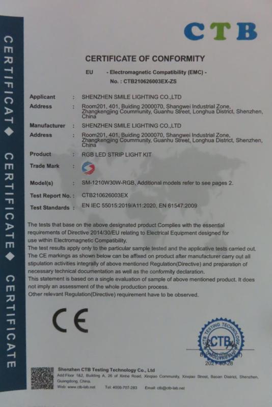 CE - Shenzhen Smile Lighting Co., Ltd.