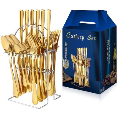 China Sustainable Luxury Stainless Steel 24pcs Silverware Sets With Shelf Cutlery Set With Rack for sale