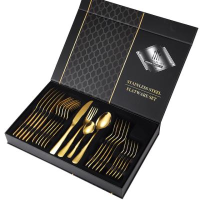 China Christmas Viable Gift Boxes Hanging Stainless Steel Cutlery 24 Flatware Silverware Fork Knife Set Spoons for sale